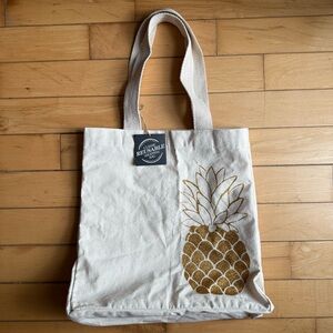 New Gold Pineapple Beige Tan Canvas Reusable Tote Purse Handcrafted in India